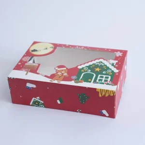 Cutie Crăciun cu fereastră – Căsuța de turtă dulce din carton gros, decor elegant și cadou ideal pentru sărbători.