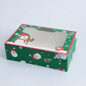 Cutie Crăciun cu fereastră – Om de Zăpadă din carton gros, decor elegant și cadou ideal pentru sărbători.