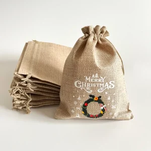Săculețe de Crăciun din iută în modele variate, ambalaj decorativ pentru cadouri. 1