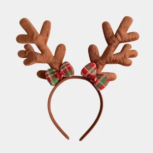 Bentiță ren cu coarne pufoase și fundițe, 25 cm