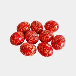 ouă de Paște din lemn pictate manual roșii decor tradițional